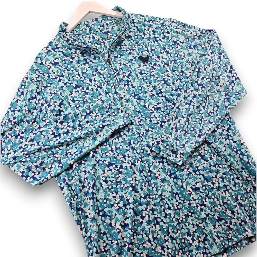 Bad Birdie Mens XXL Quarter Zip Pullover Blue Geometric Mosaic Golf Shirt Poly